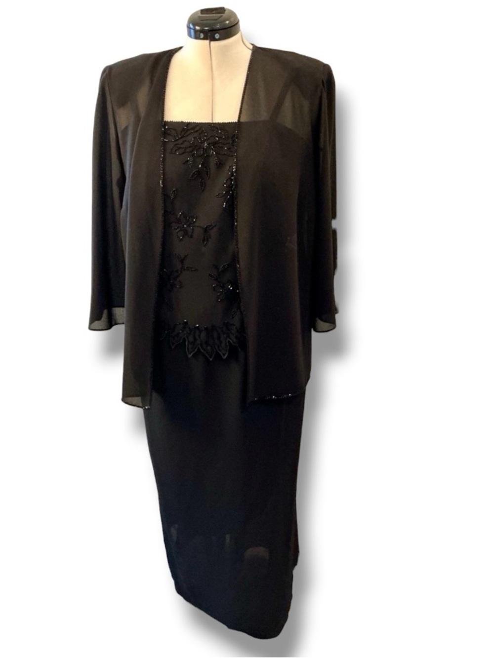 Karen Miller beaded evening dress with sheer overlay - Picture 2 of 8
